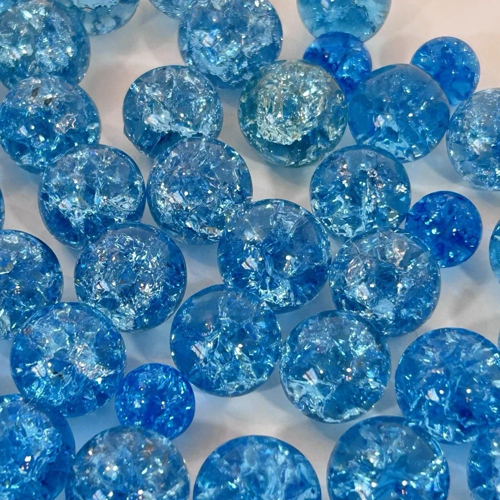 Vintage 1970s Crackle Light Blue Glass Marbles S-L Sparkle 54 Ct Fish Tank Decor